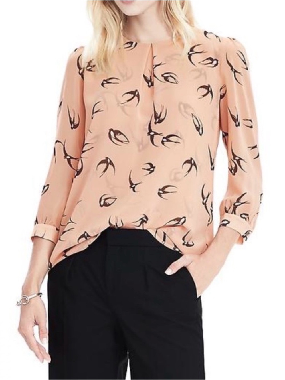 Banana Republic Bird Swallow Print Blouse Size Small Long Sleeve